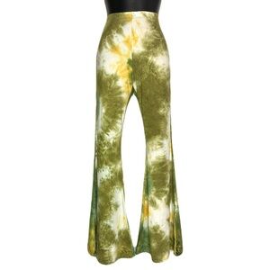 Tie-Dye High waisted Flare Pants - Green and Yellow